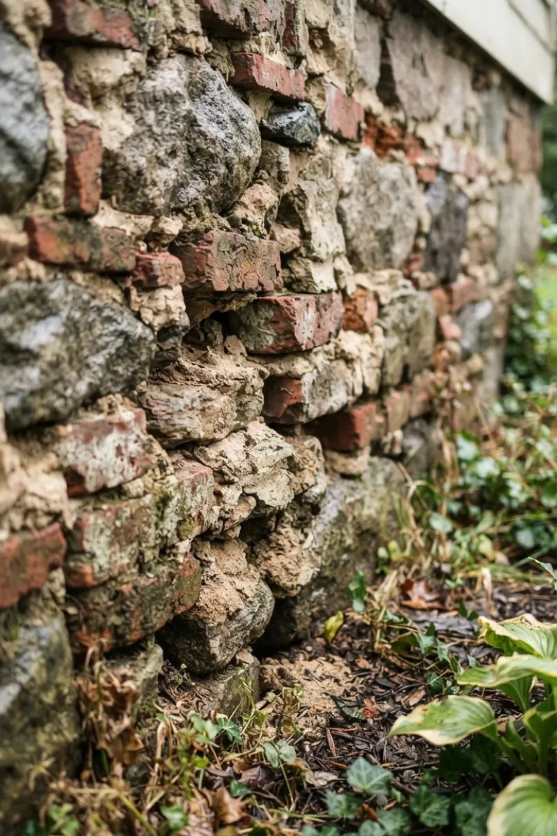Foundation Masonry Showing Aging and Deteriorated Mortar Joints in New Jersey